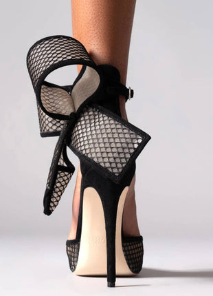 Mesh Bow Detail Pointed Toe Stiletto Heel Pumps