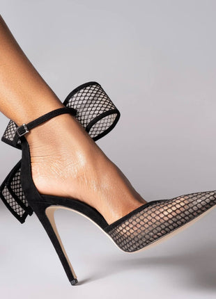 Mesh Bow Detail Pointed Toe Stiletto Heel Pumps