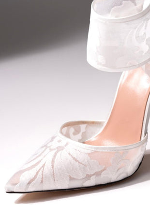 Lace Bow Detail Pointed Toe Stiletto Heel Pumps