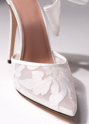 Lace Bow Detail Pointed Toe Stiletto Heel Pumps
