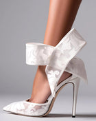 Lace Bow Detail Pointed Toe Stiletto Heel Pumps