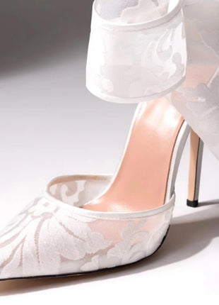 Lace Bow Detail Pointed Toe Stiletto Heel Pumps