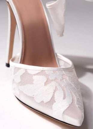 Lace Bow Detail Pointed Toe Stiletto Heel Pumps