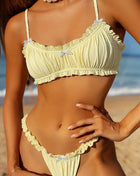 Ruching Bralette Ruffle Trim Cheeky Bikini Set With Bow Details