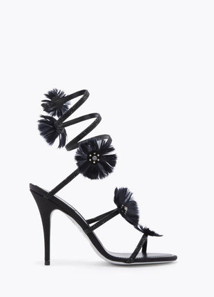 Flower-Embellished Ankle Wrap Around Open Toe High Heel Stiletto Sandals