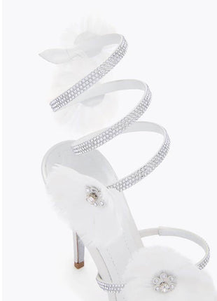 Flower-Embellished Ankle Wrap Around Open Toe High Heel Stiletto Sandals