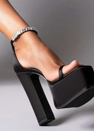 Crystal Embellished Patent Platform High Block Heeled Sandals