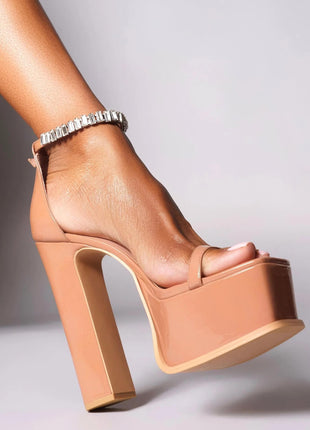 Crystal Embellished Patent Platform High Block Heeled Sandals