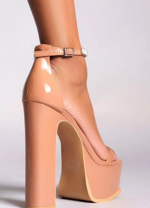 Crystal Embellished Patent Platform High Block Heeled Sandals