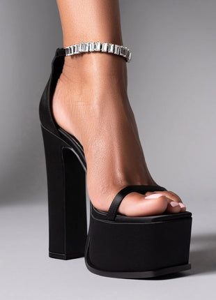 Crystal Embellished Patent Platform High Block Heeled Sandals