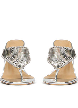 Crystal Embellished Toe Thong Stiletto Heel Sandals