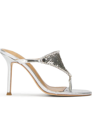 Crystal Embellished Toe Thong Stiletto Heel Sandals