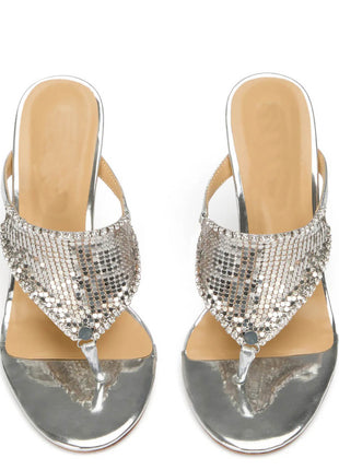 Crystal Embellished Toe Thong Stiletto Heel Sandals