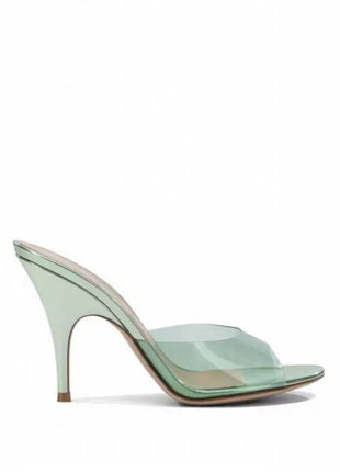 Transparent Open Round Toe Curve Heeled Mules