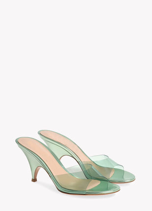 Transparent Open Round Toe Curve Heeled Mules