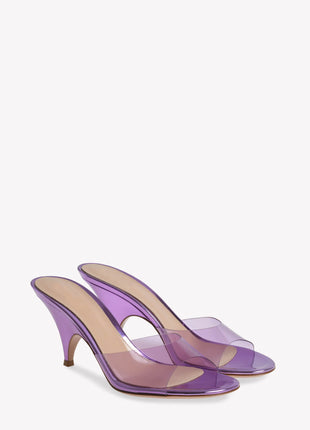 Transparent Open Round Toe Curve Heeled Mules