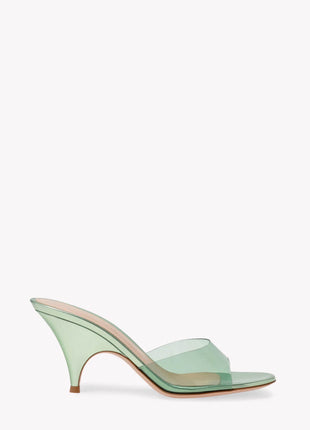 Transparent Open Round Toe Curve Heeled Mules