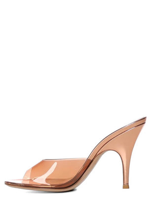 Transparent Open Round Toe Curve Heeled Mules