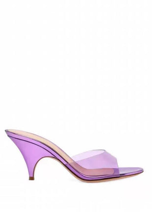 Transparent Open Round Toe Curve Heeled Mules