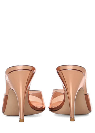 Transparent Open Round Toe Curve Heeled Mules