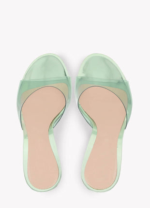 Transparent Open Round Toe Curve Heeled Mules