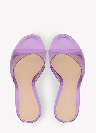 Transparent Open Round Toe Curve Heeled Mules