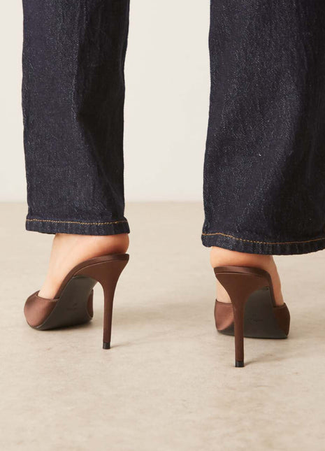 Satin Open Toe High-Heeled Mule Sandals