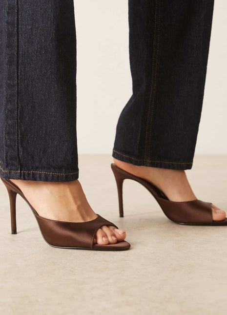 Satin Open Toe High-Heeled Mule Sandals