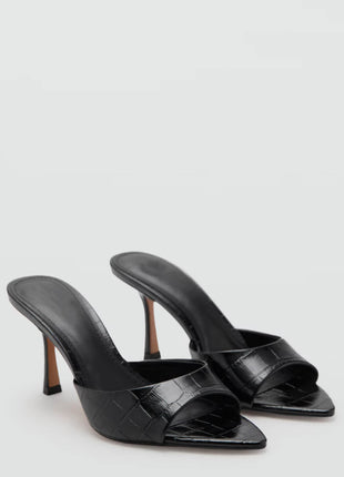 Croc-Effect Open Toe High-Heeled Mule Sandals