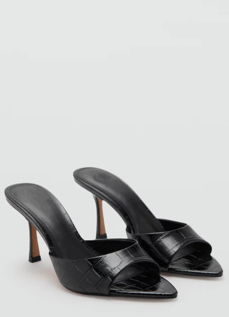 Croc-Effect Open Toe High-Heeled Mule Sandals