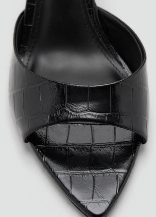 Croc-Effect Open Toe High-Heeled Mule Sandals