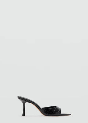 Croc-Effect Open Toe High-Heeled Mule Sandals