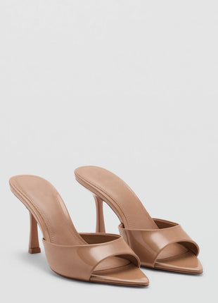 Patent Open Pointed Toe High-Heeled Mule Sandals