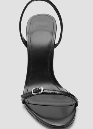 Faux Leather Barely There Open Toe Stiletto Heel With Buckle