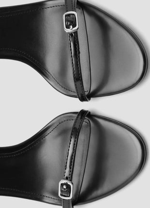 Faux Leather Barely There Open Toe Stiletto Heel With Buckle