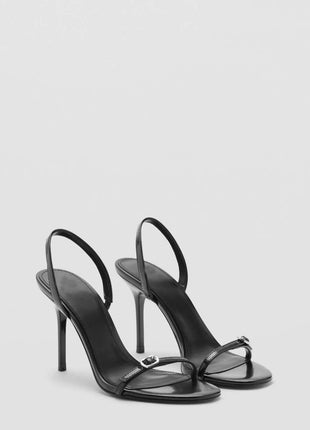 Faux Leather Barely There Open Toe Stiletto Heel With Buckle