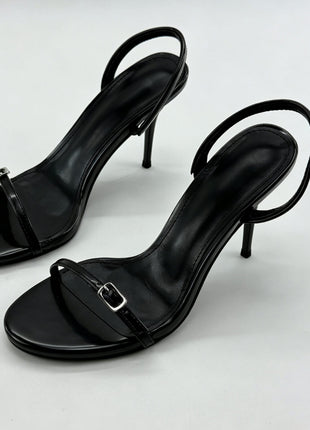 Faux Leather Barely There Open Toe Stiletto Heel With Buckle