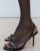 Faux Leather Barely There Open Toe Stiletto Heel With Buckle