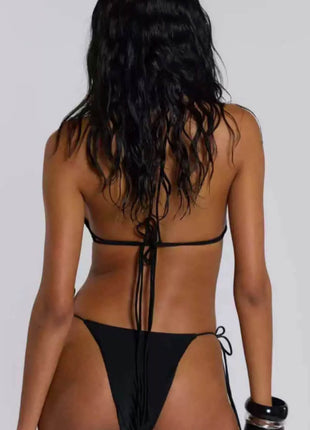 Studded Triangle Halter Tie Side Brazilian Bikini Set