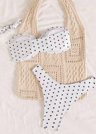 Polka Dot Bandeau High Cut Bikini Set With Ring Details