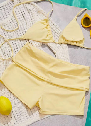 Triangle Halter Bikini Top And Low Rise Boy Shorts