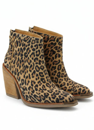 Leopard Print Pointed Toe Western Ankle Boots