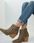 Leopard Print Pointed Toe Western Ankle Boots