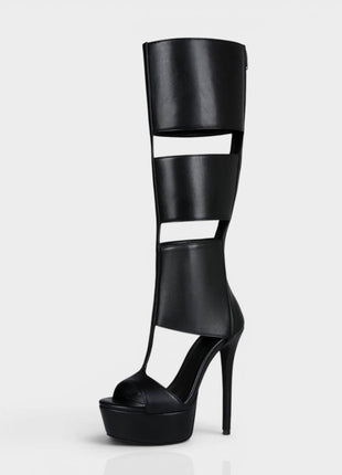 Cutout Panel Over-The-Knee Open Toe Platform High Heel Stiletto Boots
