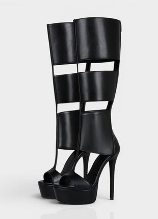 Cutout Panel Over-The-Knee Open Toe Platform High Heel Stiletto Boots