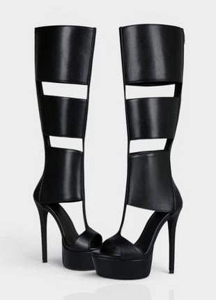 Cutout Panel Over-The-Knee Open Toe Platform High Heel Stiletto Boots