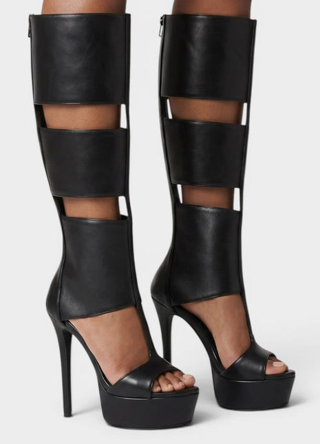 Cutout Panel Over-The-Knee Open Toe Platform High Heel Stiletto Boots