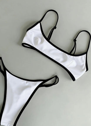 Contrast-Trim Scoop Bralette High Cut Brazilian Bikini Set