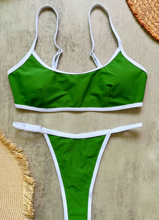 Contrast-Trim Scoop Bralette High Cut Brazilian Bikini Set