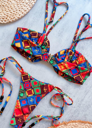 Azania Print Bandeau Tie Side Bikini Set